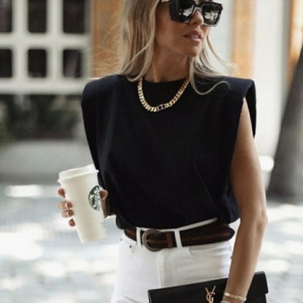 ZARA PADDED SHOULDER TOP